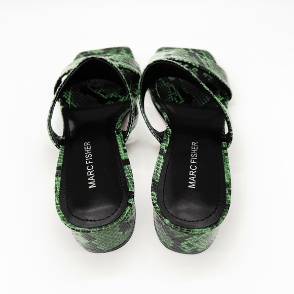 Marc Fisher Yori Snake Block Heel Sandals in Green/Black - Picture 3 of 4